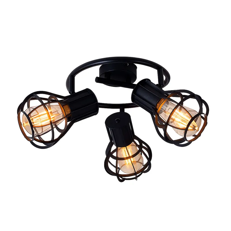 Plafondlamp, metalen kooi, zwart, verstelbare spots, BARCA Dagaanbieding