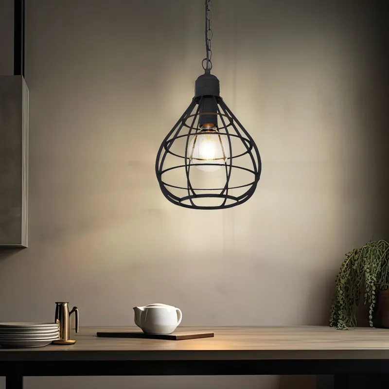 Hete Deal Hanglamp, metaal, zwart, raster kap, E27, D 25 cm