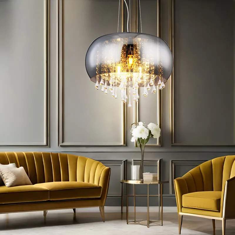 Nu Kopen Hanglamp, rookkleurig, glazen kristallen, chroom, 44 cm