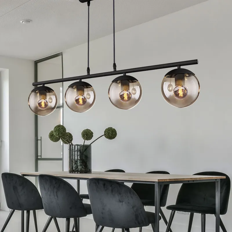 Hanglamp, glas, rookkleurig, mat zwart, L 90 cm, BLAMA Laatste Versie