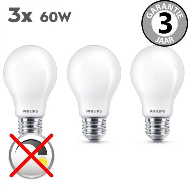 Philips LEDclassic standaard 60 watt (7W) E27 | Mat 3 stuks Dagaanbieding