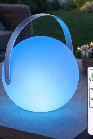 Gereduceerde Prijs RGB LED vloerlamp, globe, afstandsbediening, H 21 cm