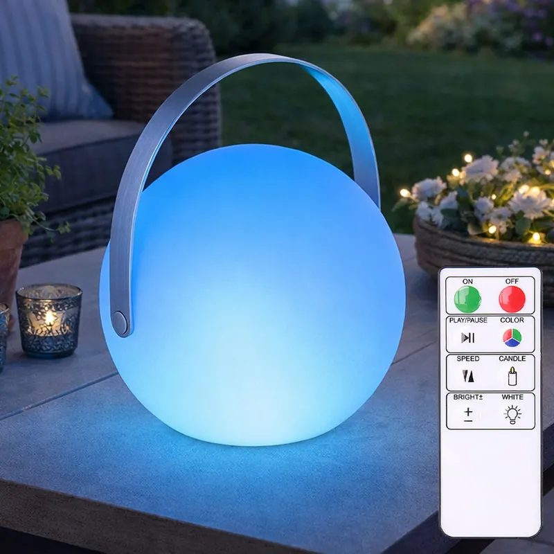 Gereduceerde Prijs RGB LED vloerlamp, globe, afstandsbediening, H 21 cm