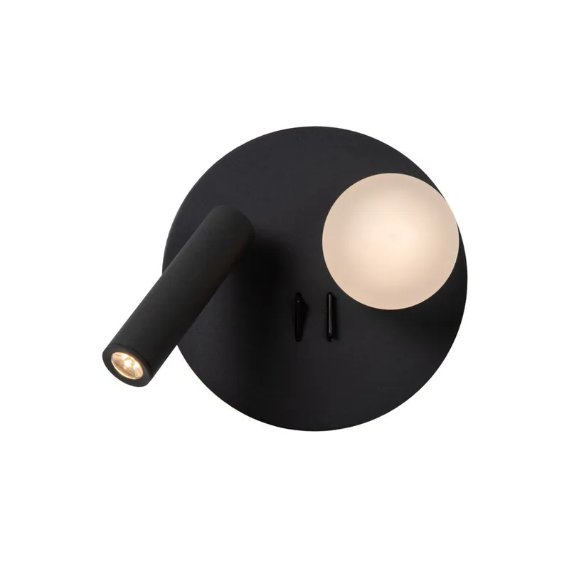 Lucide MATIZ - Bedlamp / Wandlamp - Ø 16,5 cm - LED - 3000K - Met USB oplaadpunt - Zwart Fabrieksprijs