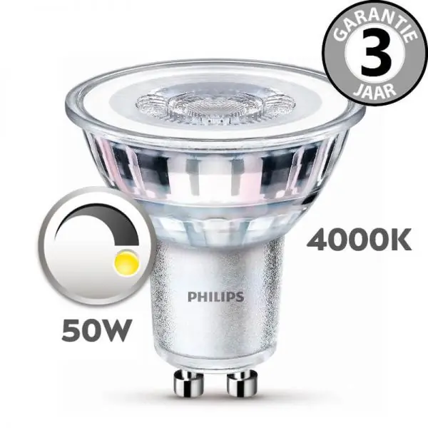 Philips LEDclassic GU-10 50 watt (4W) neutraal wit 4000K | Dimbaar Merkproduct