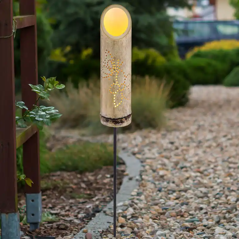 LED solar steeklamp, bamboe, decoratieve geponste gaten, h 79,5 cm Gratis Verzending