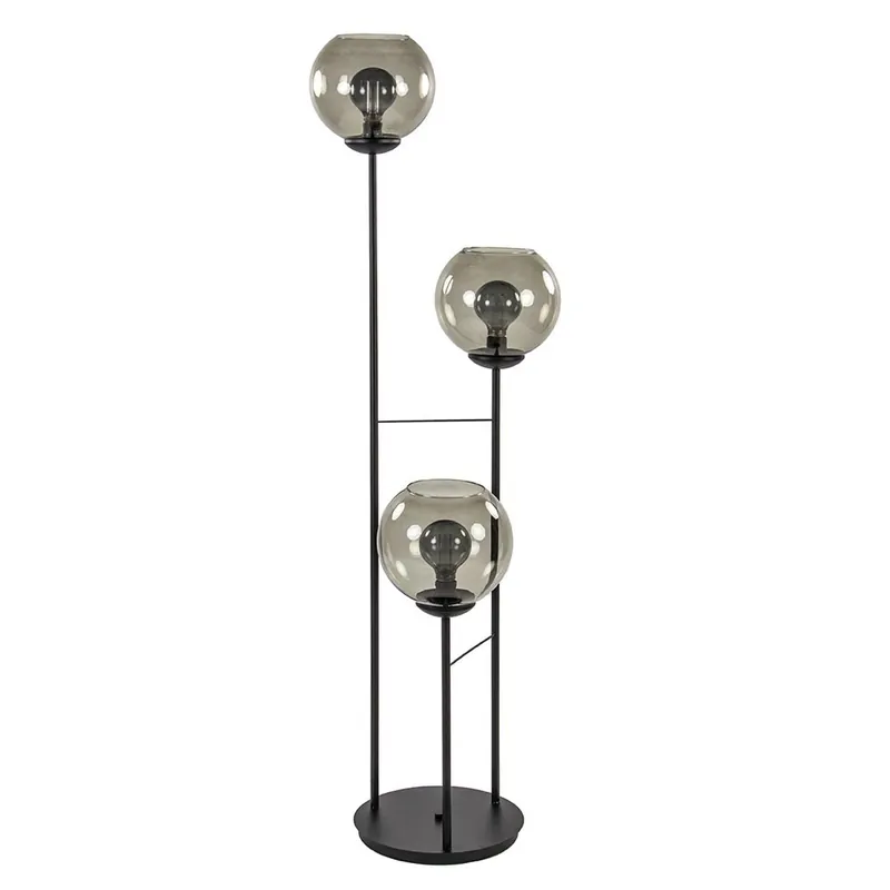 Must-Have Vloerlamp 3-L zwart met bolglas smoke