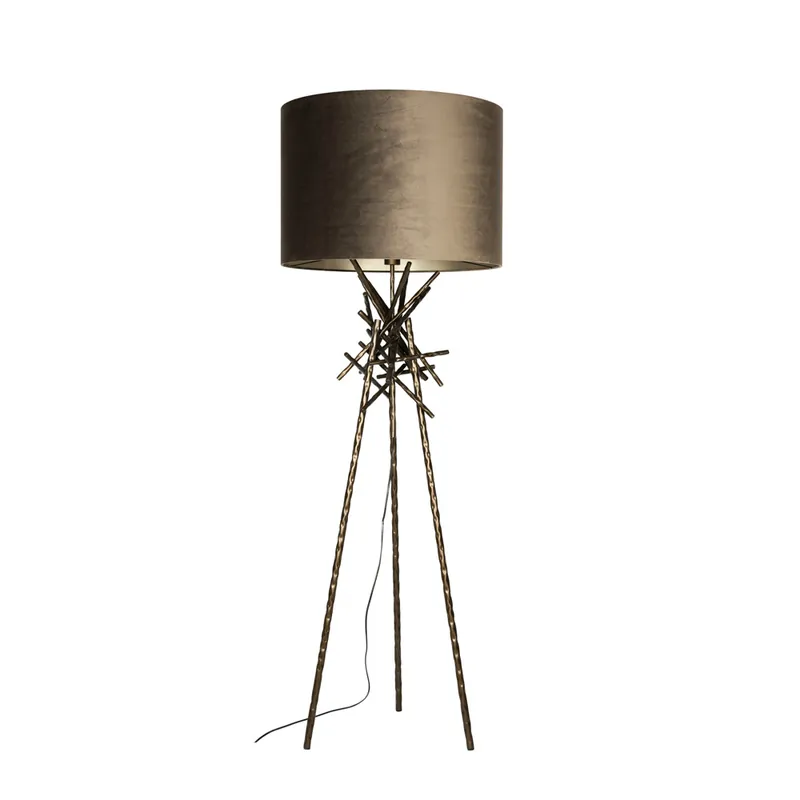 vloerlamp Brut brons in organische design met takkenstructuur en taupe kap Beperkte Voorraad