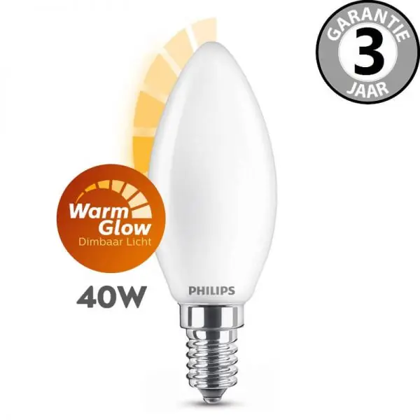 Philips LEDclassic kaars WARMGLOW 40 watt (3,4W) E14 | Mat Exclusieve Aanbieding