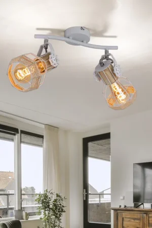 Beperkte Voorraad Plafondlamp, houtlook, raster, beweegbare spots, L 29,6 cm