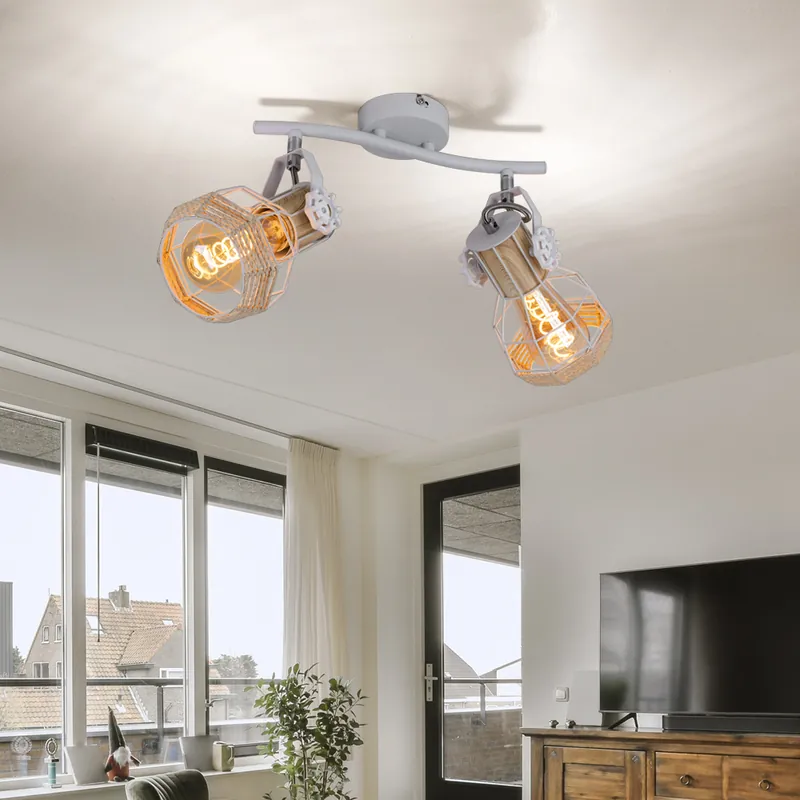 Beperkte Voorraad Plafondlamp, houtlook, raster, beweegbare spots, L 29,6 cm