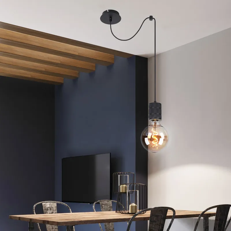 Hanglamp, metaal aluminium, zwart H 160 cm Seizoensaanbieding