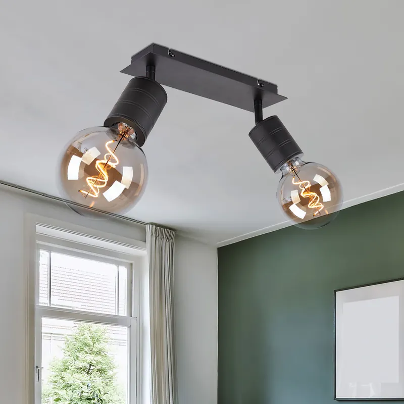 Fabrieksprijs Plafondlamp, 2-vlam, aluminium-zwart, L 31cm