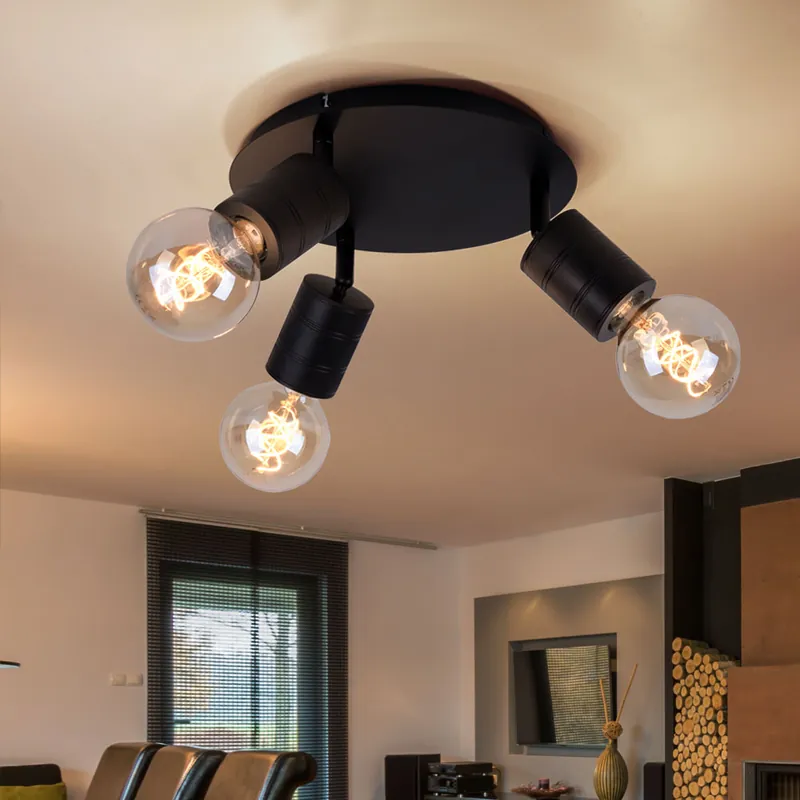 Koopje Plafondlamp, 3-vlam, zwart, beweegbare spots, D 28 cm