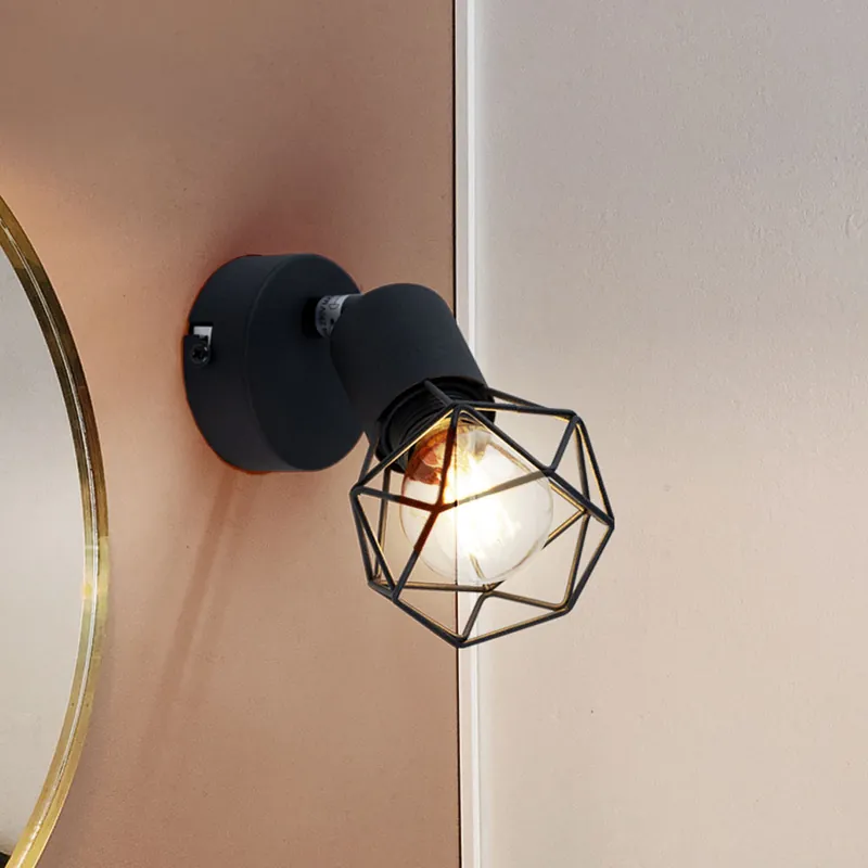 Wandspot, metalen kooi, zwart, verstelbare spot, XARA I Aanbieding