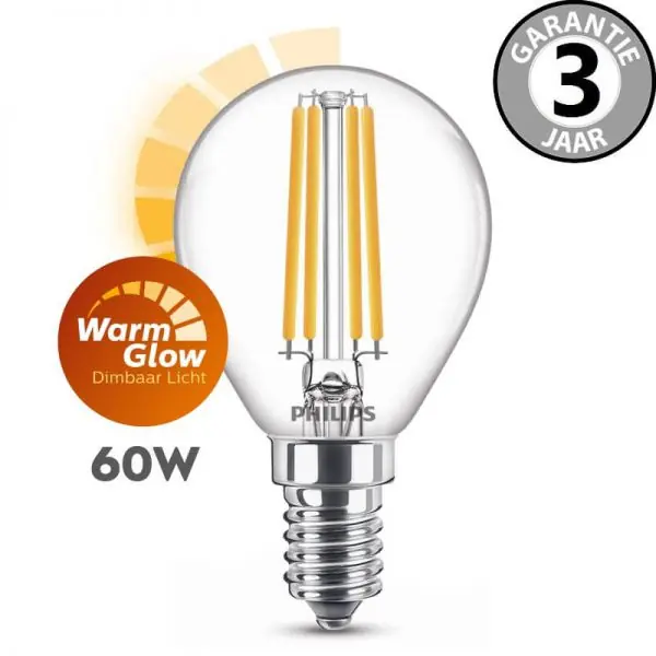 Philips LEDclassic kogel WARMGLOW 60 watt (5,9W) E14 | Helder Rechtstreeks Van De Fabrikant
