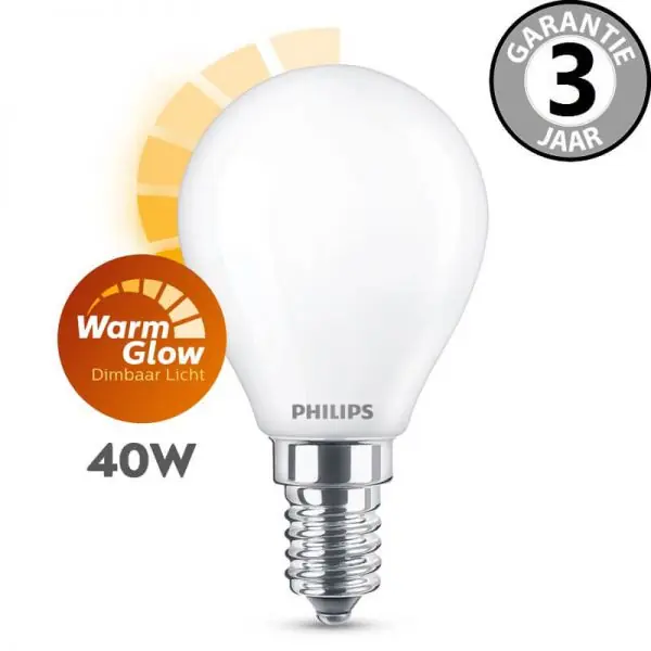 Philips LEDclassic kogel WARMGLOW 40 watt (3,4W) E14 | Mat Aanbieding