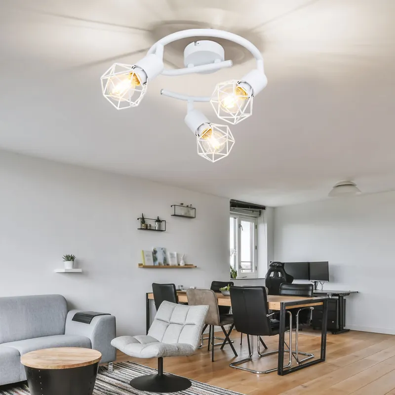 Plafondlamp, metalen kooi, wit, verstelbare spots, XARA I Merkproduct