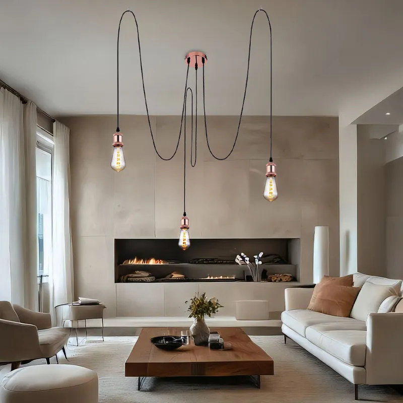 Betaalbaar Hanglamp, koper, metaal, pendel 3 x 2m