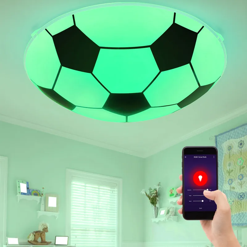 Shop Nu Smart Home RGB LED plafondlamp, voetbal design, glas, zwart en wit, LEMMI