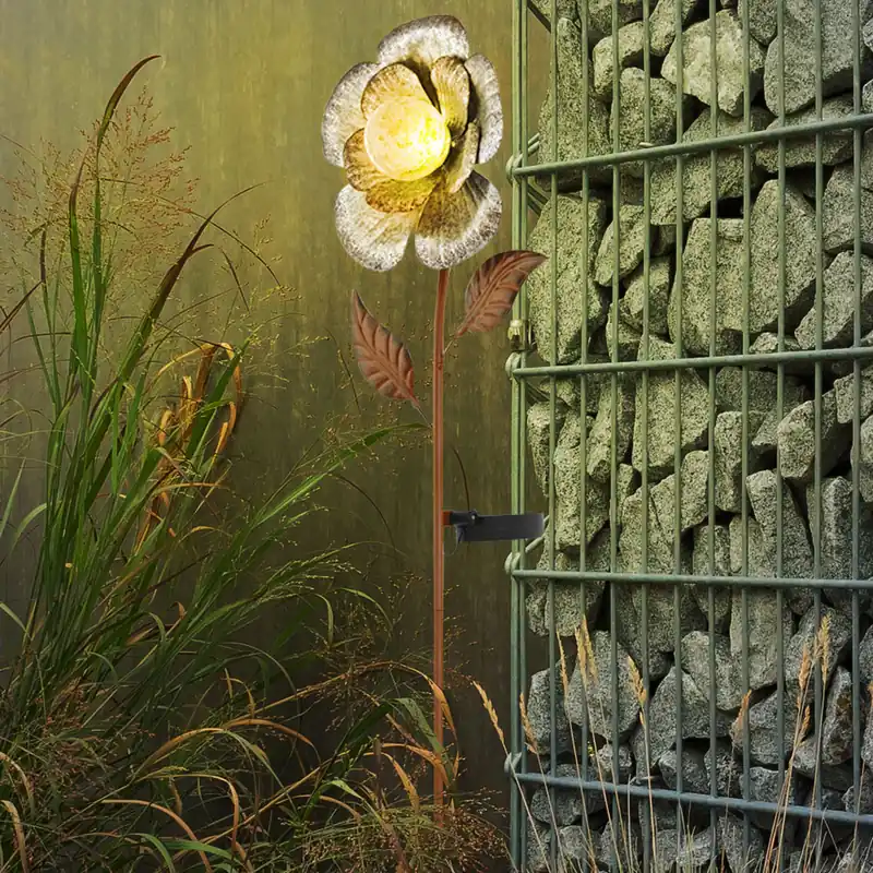 Finale Uitverkoop LED solar steeklamp, bloemen, zilver, H 75 cm
