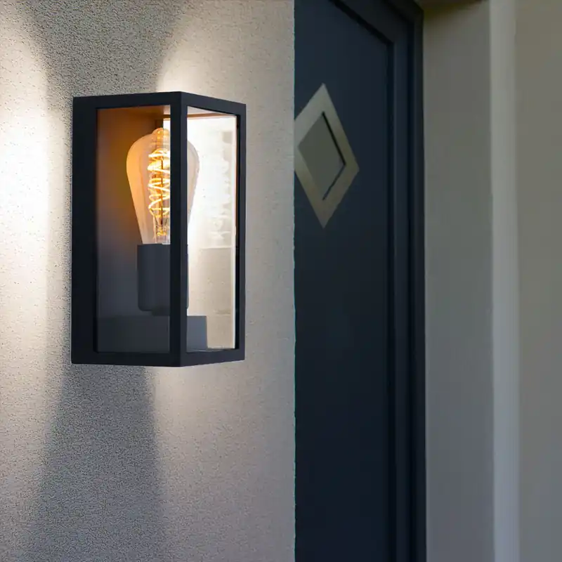 Wandlamp, glas, zwart, IP44, H 23,6 cm Actieprijs
