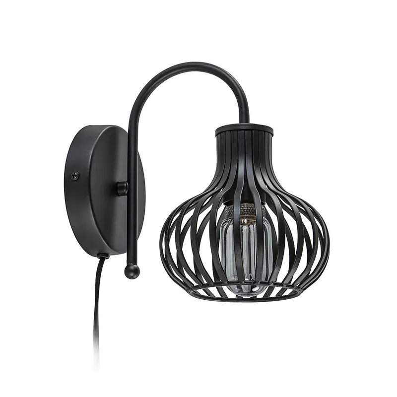Op = Op Wandlamp Daria – Mat zwart met snoer