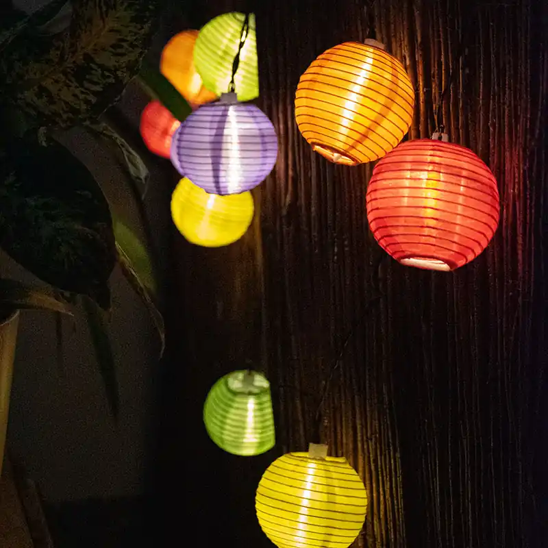 LED solarlamp, sprookjesverlichting, grondspies, 10x lantaarns, L 430 cm Populair