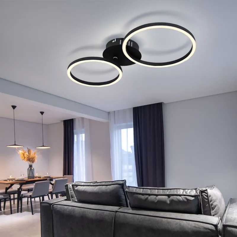 LED plafondlamp, ring design, zwart, L 49 cm Seizoensaanbieding