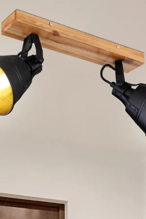 Weekendaanbieding Plafondlamp, hout, beweegbare spots, L 38 cm, GÜNTHER