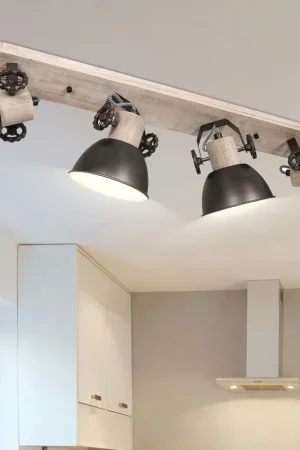 Plafondlamp, hout, verstelbare spot, L 74 cm, GEARWOOD Hoge Kwaliteit