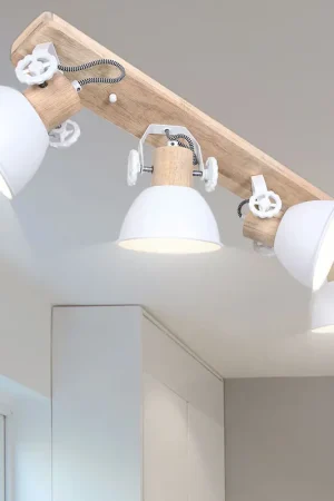 Plafondlamp, hout, verstelbare spot, L 74 cm, GEARWOOD Exclusieve Aanbieding
