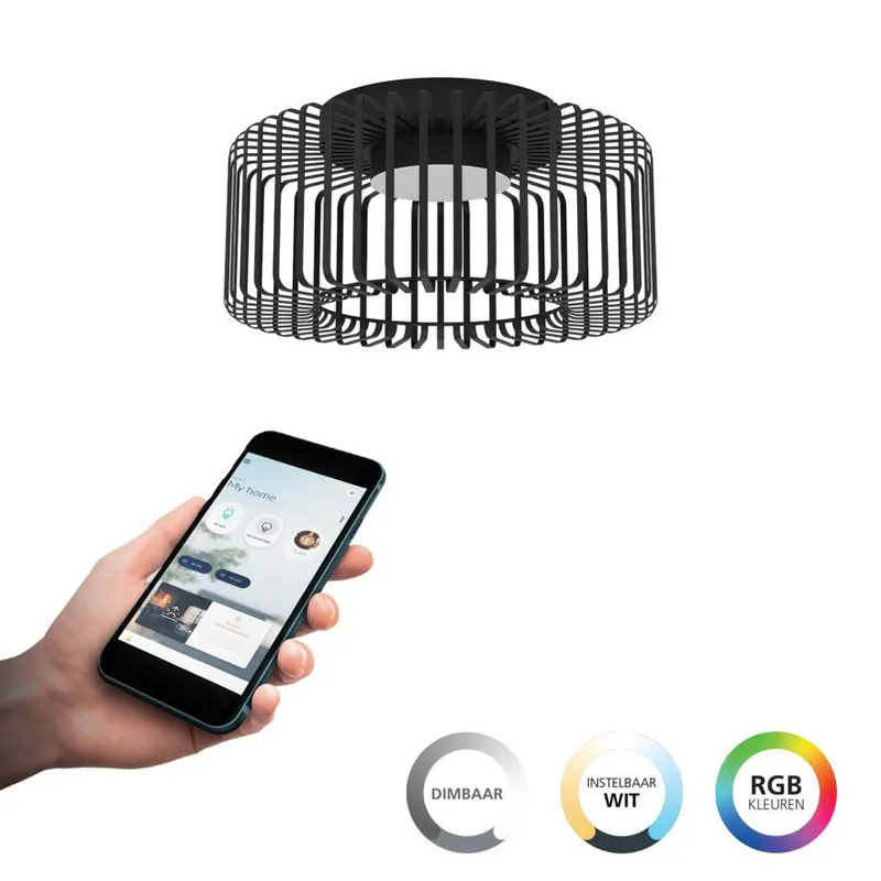 EGLO connect.z Ginestrone-Z Plafondlamp - Ø 45 cm - Zwart/Wit - RGB Seizoensaanbieding