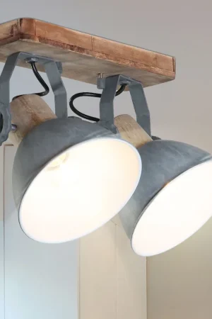 Plafondlamp, hout, verstelbare spot, H 17 cm, GEARWOOD Betaalbaar