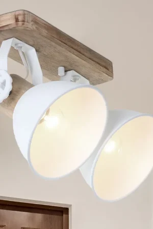 Plafondlamp, hout, verstelbare spot, H 17 cm, GEARWOOD Express Levering