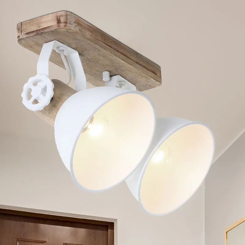 Plafondlamp, hout, verstelbare spot, H 17 cm, GEARWOOD Express Levering