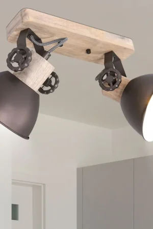 Beperkt Aanbod Plafondlamp, hout, verstelbare spot, H 17 cm, GEARWOOD