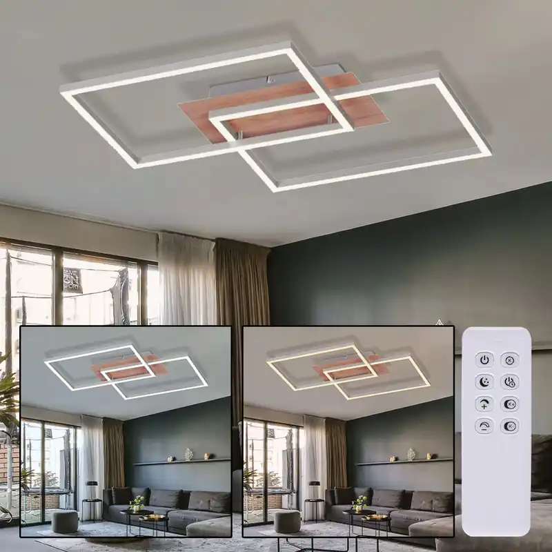Gratis Verzending LED plafondlamp, houtdecor, afstandsbediening, L 50,4 cm, IVEN