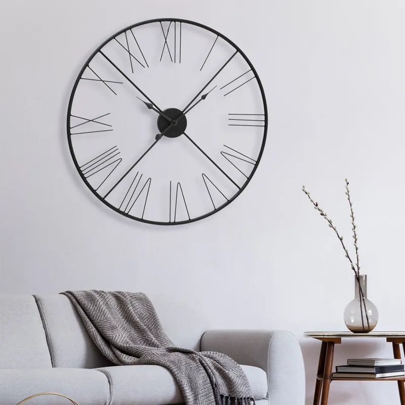 Nieuw Wandklok, Romeinse cijfers, analoog, zwart, 57 cm