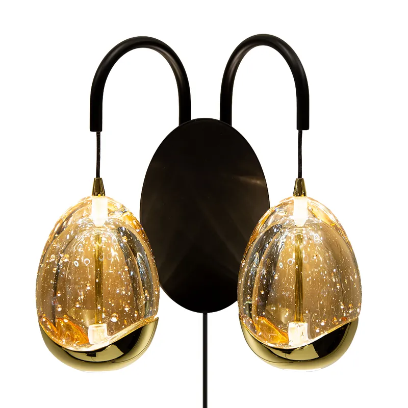 Koop Online Wandlamp zwart + goud + amber