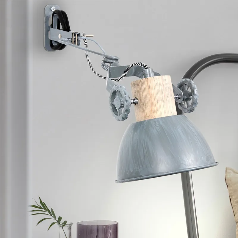 Must-Have Wandlamp, eikenhout, metaal, grijs, H 17 cm