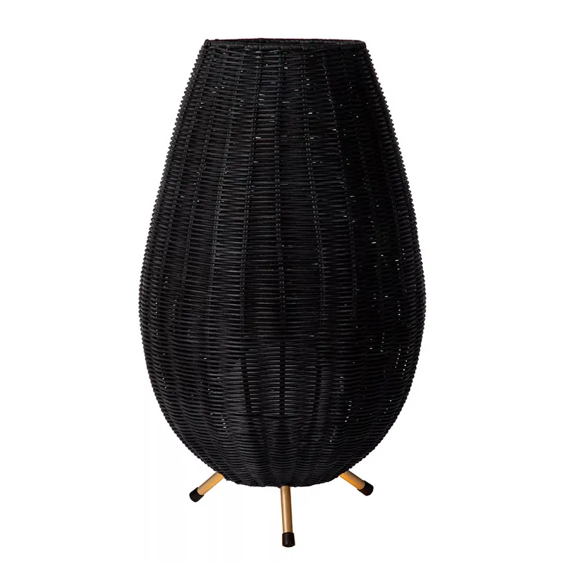 Zwarte rotan tafellamp met gouden driepoot Must-Have