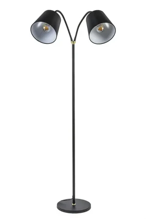 2-Lichts vloerlamp zwart/goud met flexibele armen Fabrieksprijs