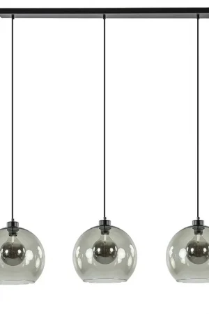 3-Lichts hanglamp zwart met smoke glas Gratis Verzending