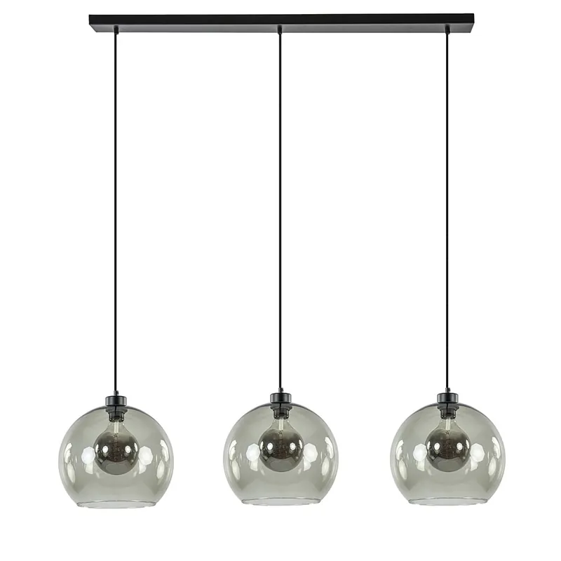 3-Lichts hanglamp zwart met smoke glas Gratis Verzending