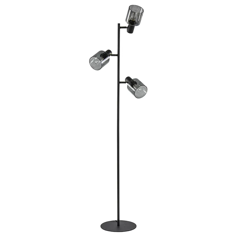 Weekendaanbieding 3-lichts vloerlamp zwart met smoke glazen kappen