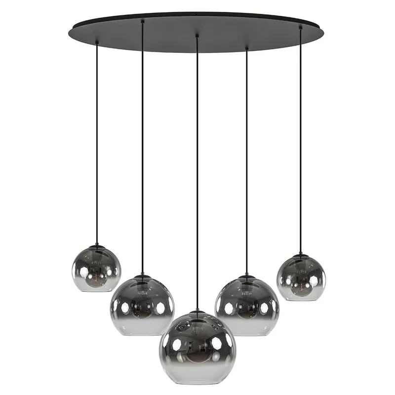 Finale Uitverkoop 5-Lichts hanglamp ovaal mat zwart met titanium glas