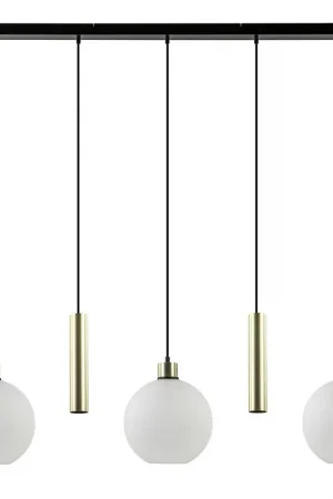 5-Lichts hanglamp zwart-goud met opaal glas Laatste Kans