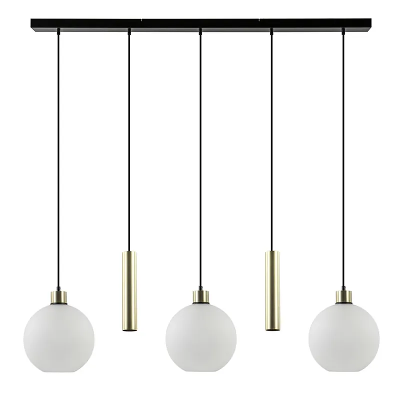 5-Lichts hanglamp zwart-goud met opaal glas Laatste Kans