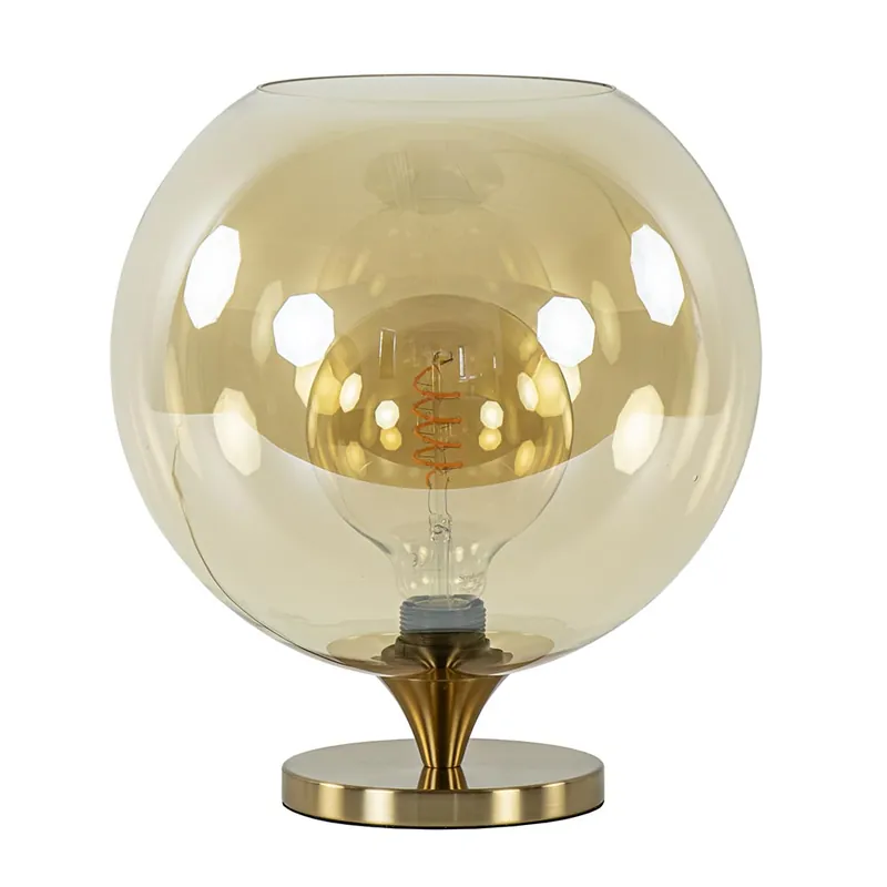 Superprijs Amber glazen tafellamp met gouden voet